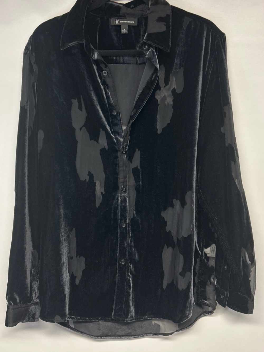 INC International Concepts Black Velvet Shirt Jacket